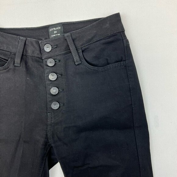 Just Black Womens Skinny Jeans Stretch Pockets Button Fly Raw Edge Mid Rise 24 - Picture 4 of 10
